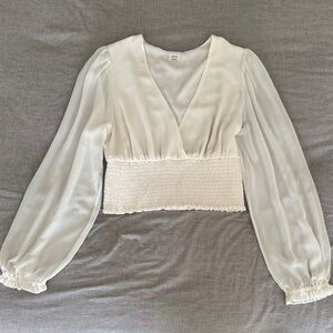 Aritzia Cream V-Neck Blouse